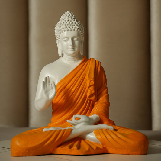 Blessing Buddha in White and Orange Artilicor