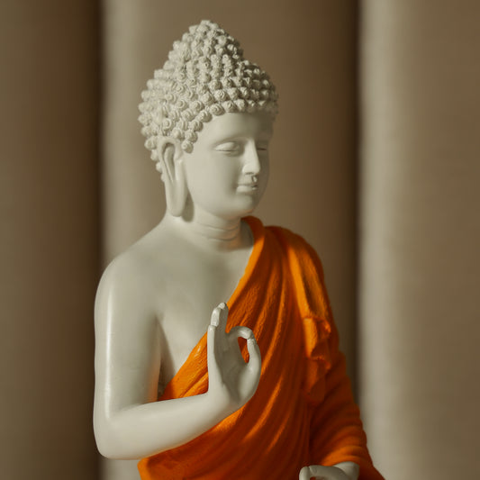 Blessing Buddha in White and Orange Artilicor