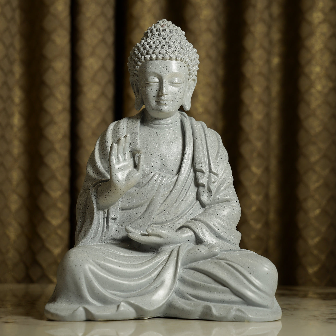 Blessing Buddha In Bluish Marble Finish