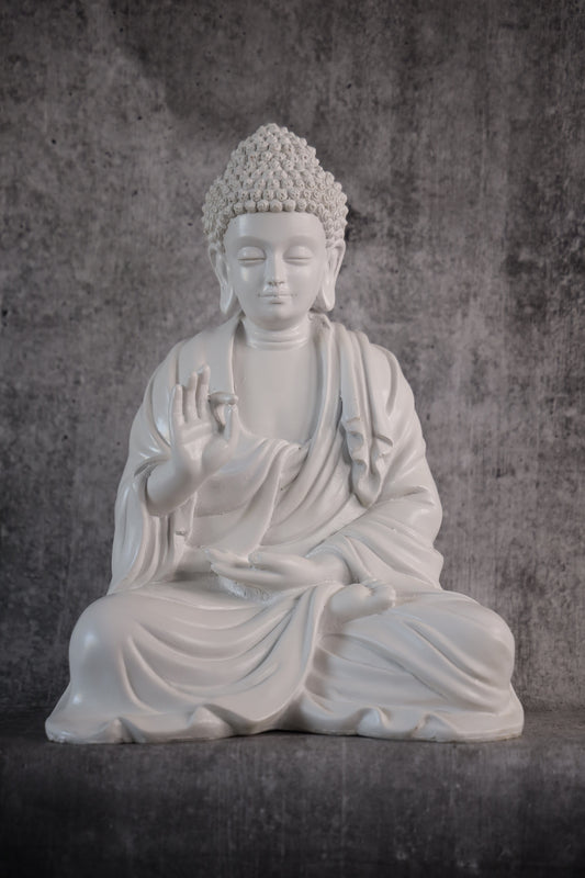 Blessing Buddha In Marble Dust White Artilicor
