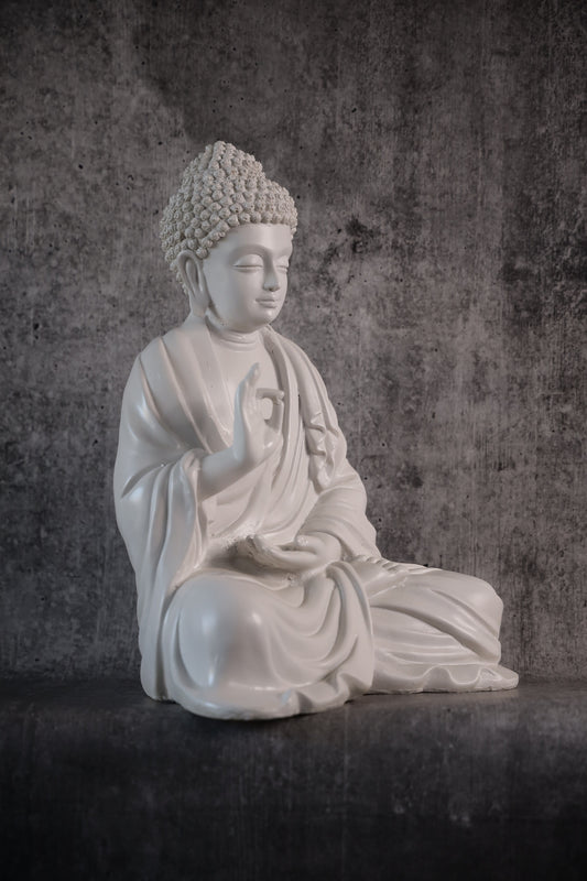 Blessing Buddha In Marble Dust White Artilicor