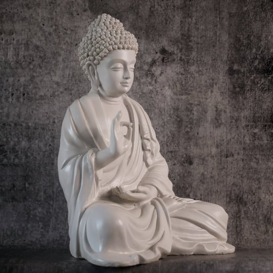 Blessing Buddha In Marble Dust White